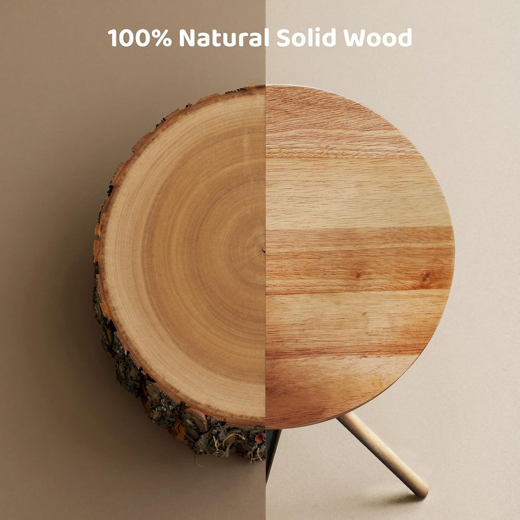 RECCI Small Round Side Table, Modern Solid Wood End Table with FSC Certified Wood & Knotted Metal Frame, Small Accent Couch Sofa Side Table for Living Room Bedroom, Oak