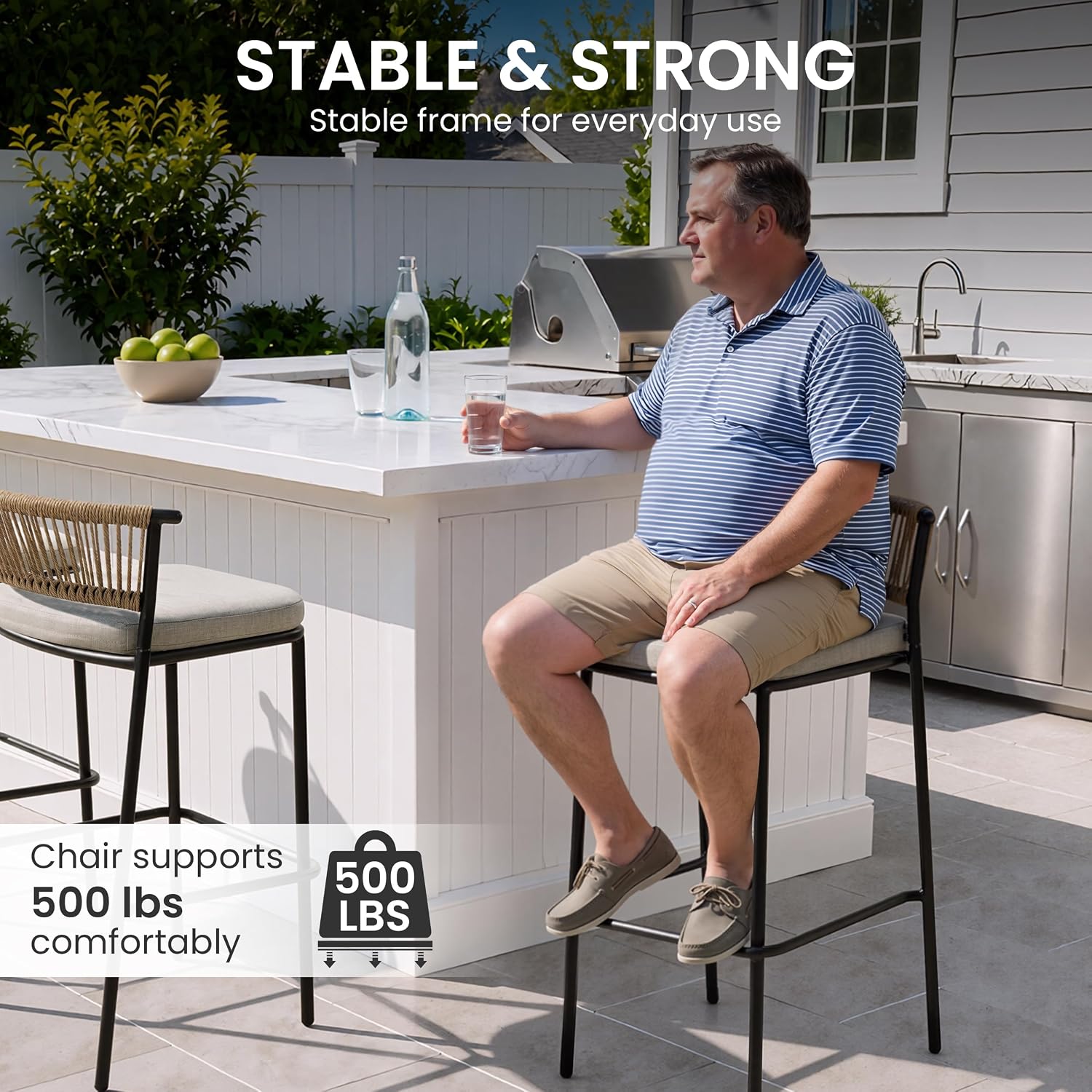 Crestlive Products Outdoor Bar Stools Set of 4, 26" Counter Height Stackable Modern Patio Bar Chairs with Rattan Back, for Garden Deck Pool Backyard