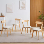 Wood Louis Dining Chairs Set of 4 100% Natural Solid Wood Home Kitchen Upholstered Chairs with Curved Backrest and Soft Padded Seat