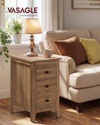 VASAGLE LIRY Collection-Farmhouse Nightstand with 3 Drawers, Slim Side End Table with Storage, Narrow Bedside Table for Bedroom, Office, Warm Brown, ULET132K101S