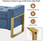 adochr 57" Storage Bench, Linen Upholstered Ottoman with Storage, Large End of Bed Bench with Metal Legs & Button-Tufted,500 lb Capacity, for Living Room, Bedroom, Entryway, Dark Blue