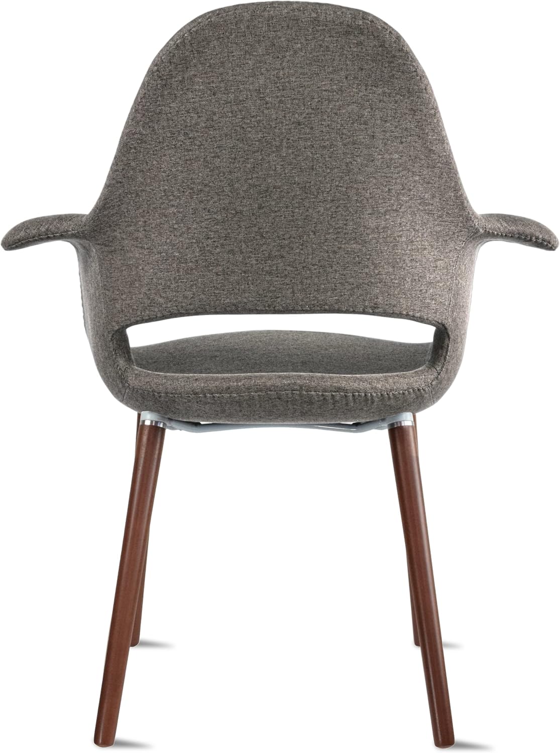 2xhome - Organic Upholstered Fabric Modern Armchair with Dark Walnut Brown Wooden Legs for Dining Room Office or Accent Chair (Tweed Taupe Gray), Single, Set of 1