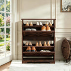 Shoe Cabinet with 2 Flip-Up Drawers, Adjustable Wooden Shoe Organizer with Shelf, Hidden Storage Cabinet for Entryway, Hallway, Living Room, Brown