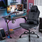 Video Gaming Chair,Ergonomic Computer Office Desk Chair with Comfy Lumbar Support, PU Leather Recliner with Headrest, Fixed Up Armrest, Height Adjustable with 360° Swivel for Adults Gaming,Black