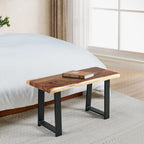 Rustic Live Edge Solid Wood Bench 32" x 14" x 17" Height Handmade Farmhouse Entryway Bench Living Room Dining Room Bedroom Hallway Office Vintage Dark Brown Acacia Accent Bench Seat