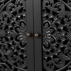 Antique Black Sideboard Buffet Accent Credenza Storage Cabinet with 2 Hollow Floral Carved Doors Small Modular Console Table for Kitchen Living Room Entryway 31.5 Inch