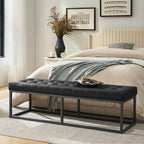 HULALA HOME 61" Faux Leather Bench with Metal Base, Upholstered Bedroom Bench for End of Bed, Button-Tufted Footstool for Entryway Living Room Dining Room, Black