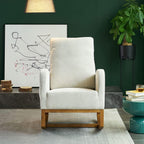Upholstered Rocking Chair Mid-Century, Modern Nursery Rocking Armchair, Upholstered Tall Back Accent Glider Rocker with 2-Side Pocket for Bedroom Living Room Lounge