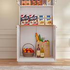 71" White Farmhouse Kitchen Pantry Cabinet Set of 4— Freestanding Coffee Bar with Glass Doors or Drawers, Microwave Stand, Large Storage Hutch with Adjustable Shelves for Kitchen, Living Room