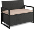 2-in-1 Outdoor Wicker Patio Storage Bench, 40 Gallon Loveseat with Removable Cushion, 800 LBS Capacity Weather Resistant Seat for Backyard Poolside