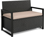2-in-1 Outdoor Wicker Patio Storage Bench, 40 Gallon Loveseat with Removable Cushion, 800 LBS Capacity Weather Resistant Seat for Backyard Poolside