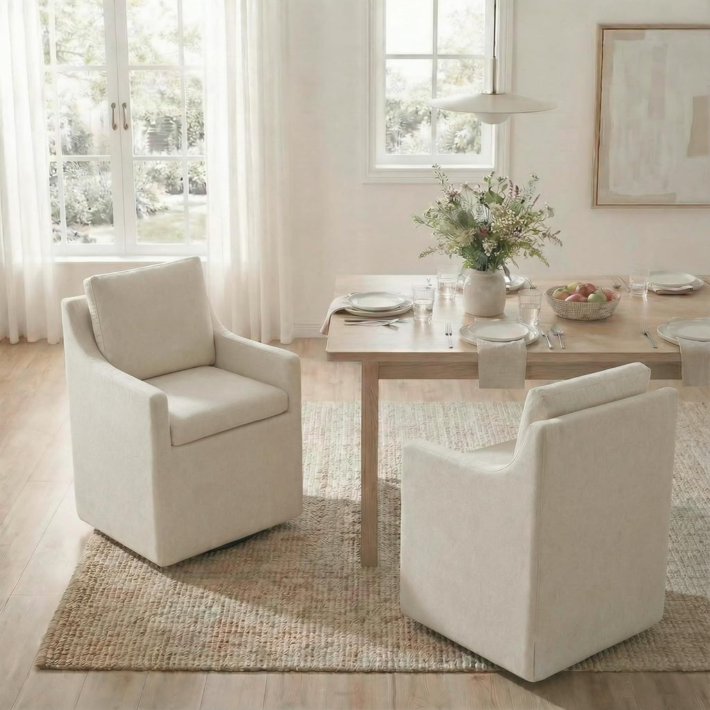 KISLOT Upholstered Dining Chairs Set of 4, Modern Dining Room Chairs with Casters & Washable Cover, Rolling Accent Chair with Hidden Storage for Kitchen, Farmhouse, Living Room, Beige, 4 Box
