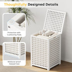 oakvivo Bamboo Laundry Hamper, 17.7" x 17.7" x 25.6" Bathroom Waterproof Wood Laundry Basket with Lid and Handles, Laundry Sorter with Removable Washing Bag, Laundry Bin Organizer for Bedroom(White)