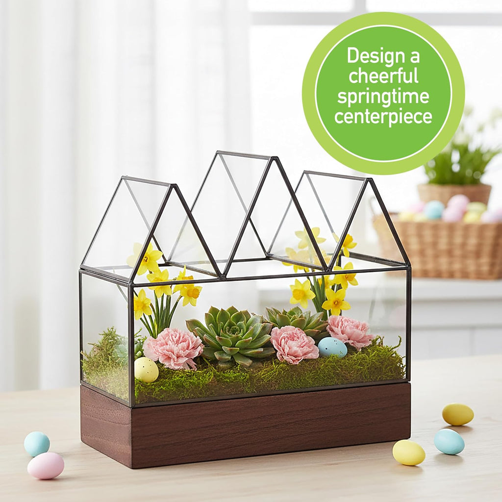 D'Eco Glass Castle Centerpiece (10x9x5)- Tabletop Planter Terrarium- Spring Easter Home Decor & Wedding Letterbox - Fill w Succulents, Moss, Colorful Eggs, Bunny Rabbits, Grass- Gift for Plant Lovers