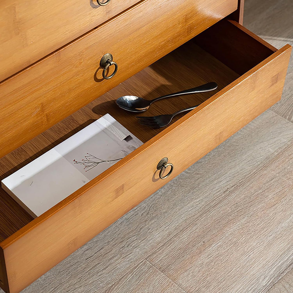 4 Tiers Bamboo Buffet Sideboard with Acrylic Doors,Floor Standing Pantry Cabinet with 2 Drawers for Kitchen Living Room