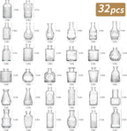 Glass Bud Vase Set of 32 Pcs, Vintage Clear Small Glass Vases for Flowers, Glass Bud Vases in Bulk, Mini Vase for Centerpieces, Wedding, Home Decor and Events