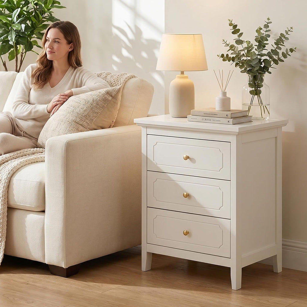 YIGOBUY 3 Drawer Nightstand Set of 2 White Side Table 19" Bedroom Night Stands End Table for Living Room with Storage 2 Set Furniture Bed Side Tables | Living Room, Bedroom, Storage, Furniture