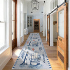 Vintage Nautical Lighthouse Entryway Runner Rug 2' x 5', Coastal Beach Sailing Ship Blue Striped Border Kitchen Floor Carpets, Non-Slip Low-Profile Door Mat for Farmhouse Hallway Dining Room
