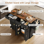 ONBRILL 58" Mobile Kitchen Island, Kitchen Island Cart with Power Outlet, Island Table for Kitchen, Home Bar Carts with Storage, Kitchen Rolling Island with Spice Rack & Towel Rack & Knife Holder