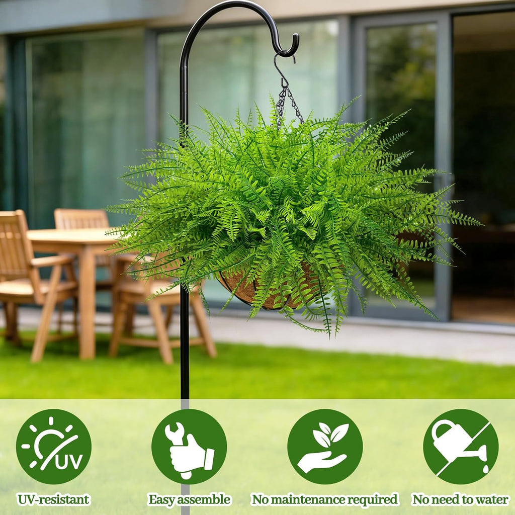 2 Set Artificial Ferns for Outdoors with Coconut Baskets, Fake Hanging Boston Ferns with 12" Coir Pot &Chain,UV Resistant Faux Hanging Persian Grass Baskets for Outdoor Porch Patio Decor