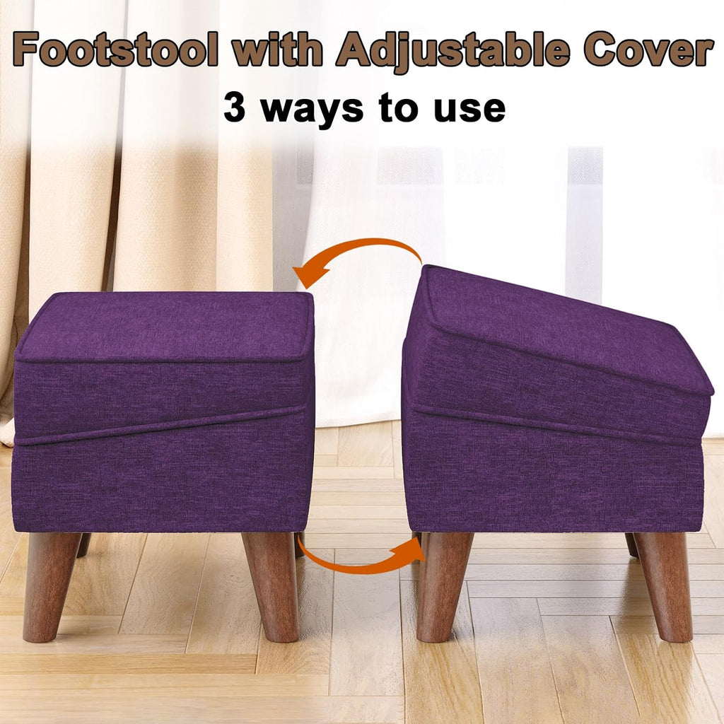 FAGAGA Storage Ottoman, Small Foot Stool Ottoman with Storage, Modern Foot Rest with Adjustable Lid and Sturdy Wood Legs for Living Room, Bedroom, Couch, Enterway(Purple)