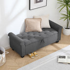 End of Bed Storage Bench for Bedroom, 49" Upholstered Storage Ottoman with Rolled Arms, Rivet Polyester Fabric Ottoman Bench for Bedroom, Living Room, Window, Entryway, Dark Gray