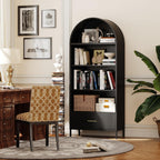 VEXPOR 73" Tall Arched Bookcase with Drawer, Metal Arched Cabinet with 2 Adjustable Shelves, Open Display Shelf for Home Office & Living Room, Heavy Duty Steel Storage Organizer