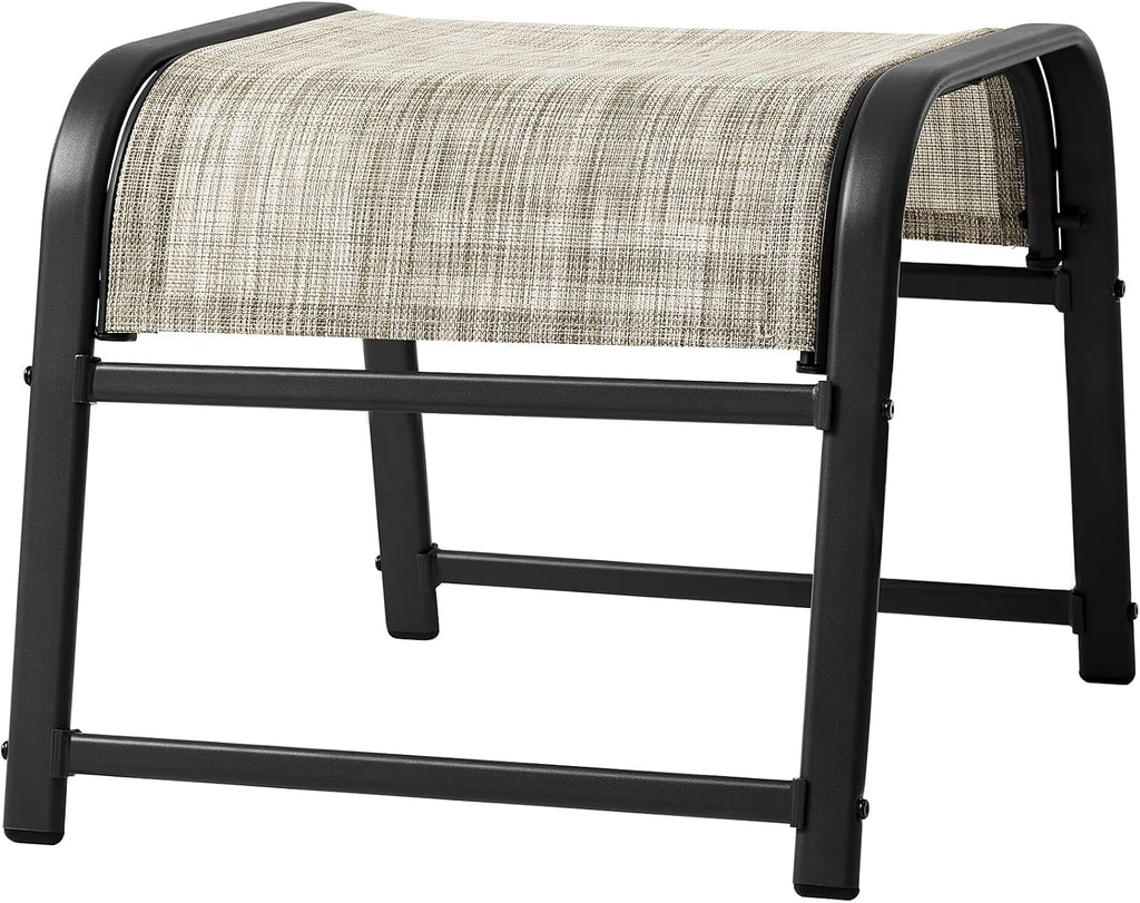 2-Pack Outdoor Textilene Fabric Footstools with Iron Frame - Waterproof Stackable Ottoman Set for Patio Garden and Poolside (Beige)