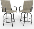 Outdoor Swivel Bar Stools Set of 2, Bar Height Patio Chairs with High Back & Armrest, All-Weather Textilene Fabric 360° Swivel Tall Barstools for Patio, Deck, Backyard, Garden