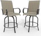 Outdoor Swivel Bar Stools Set of 2, Bar Height Patio Chairs with High Back & Armrest, All-Weather Textilene Fabric 360° Swivel Tall Barstools for Patio, Deck, Backyard, Garden