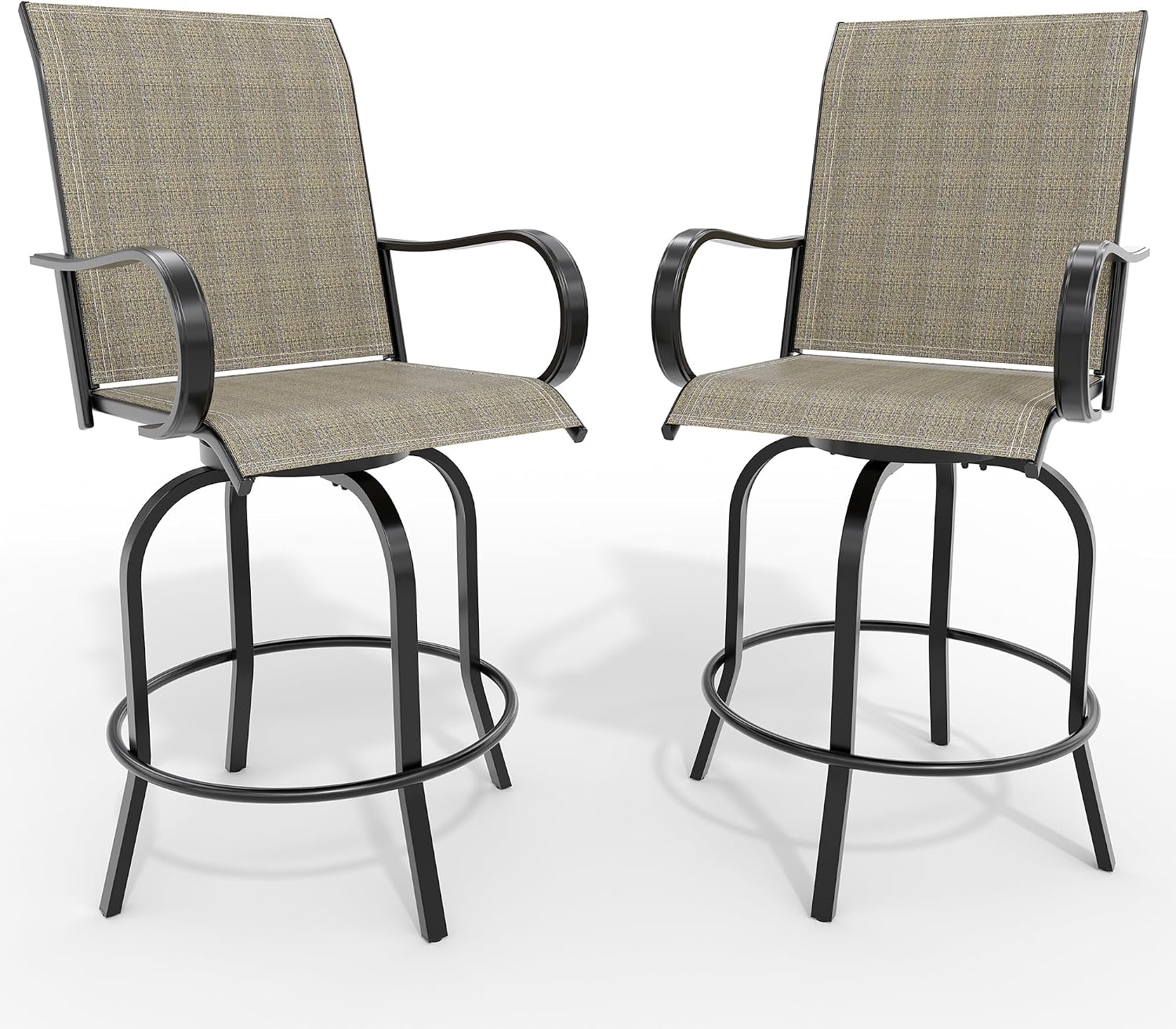 Outdoor Swivel Bar Stools Set of 2, Bar Height Patio Chairs with High Back & Armrest, All-Weather Textilene Fabric 360° Swivel Tall Barstools for Patio, Deck, Backyard, Garden