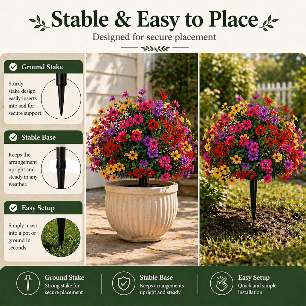Lethargic Artificial Flowers for Outdoors with Ground Stakes 1 Pack, Lifelike Faux Flowers No Maintenance Faux Plants for for Porch, Garden, Planters, Patio, Cemetery Decoration (Mixed, 1Pc 48 Stems)