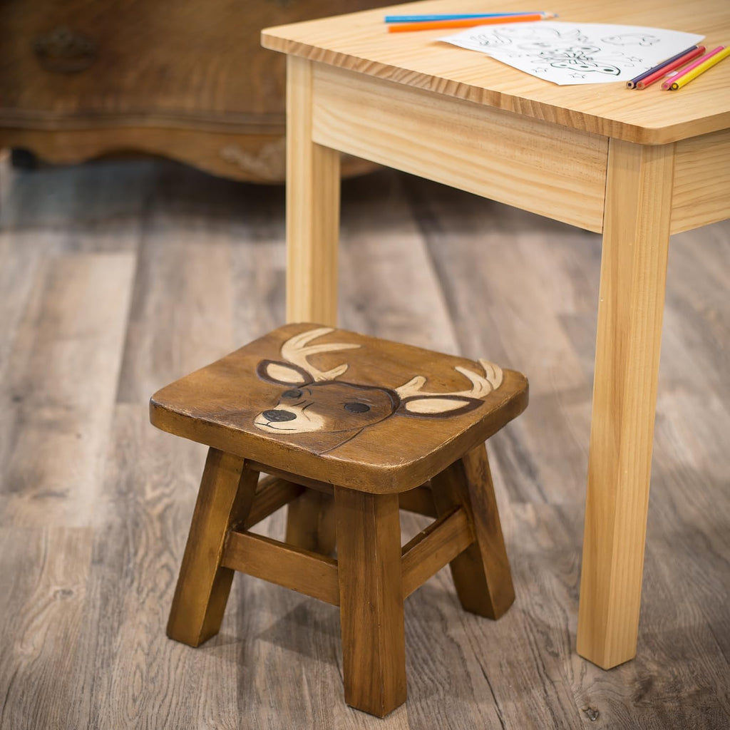 Sea Island Imports Buck Deer Design Hand Carved Acacia Hardwood Decorative Short Stool