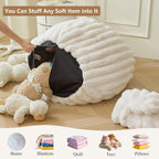 MEGO Kids Fluffy Faux Rabbit Fur Bean Bag Chair Cover(No Filler), Tie Dye Shaggy Striped Stuffed Animal Storage Bean Bag for Plush Toys, Fuzzy Ribbed Beanbag Cover Kids Girls Teens, Anti-slip, Rainbow