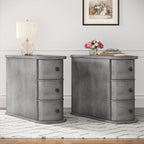 Wood End Table with 3 Drawers, No Assembly Required Narrow Sofa Side Table for Living Room, Vintage Slim Nightstand Bedside Table Bedroom (3 Drawers, Grey, 1Pc)