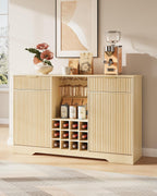 55" Fluted Wine Bar Cabinet - Coffee Bar Cabinets for Home with Storage, 2 Door & 2 Drawer Buffet Sideboard with Liquor Rack and Glass Holder, Alcohol Indoor Bars for Living Room, Kitchen