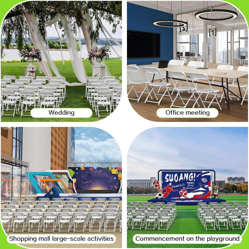 Folding Chair10 Pack,White Folding Chairs for Party Events Wedding Office Indoor Outdoor,Portable Plastic Stackable Commercial Seat with Steel Frame Capacity for 350lb
