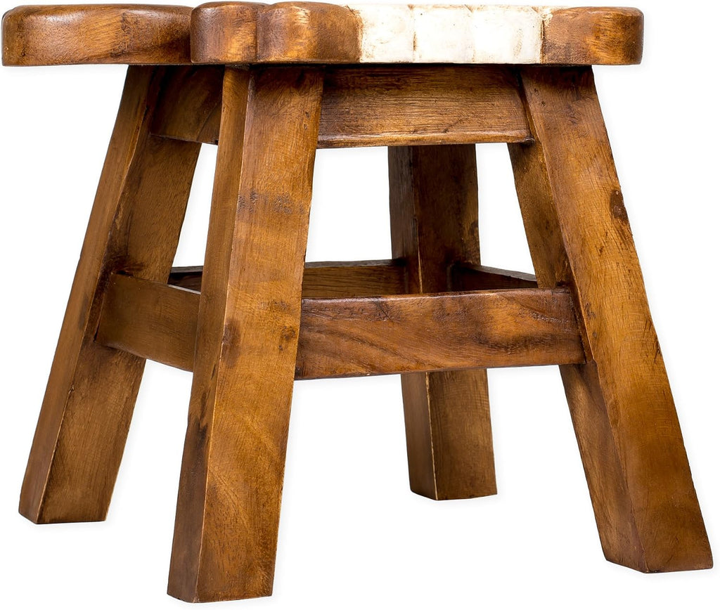 Sea Island Imports Sheep Design Hand Carved Acacia Hardwood Decorative Short Stool