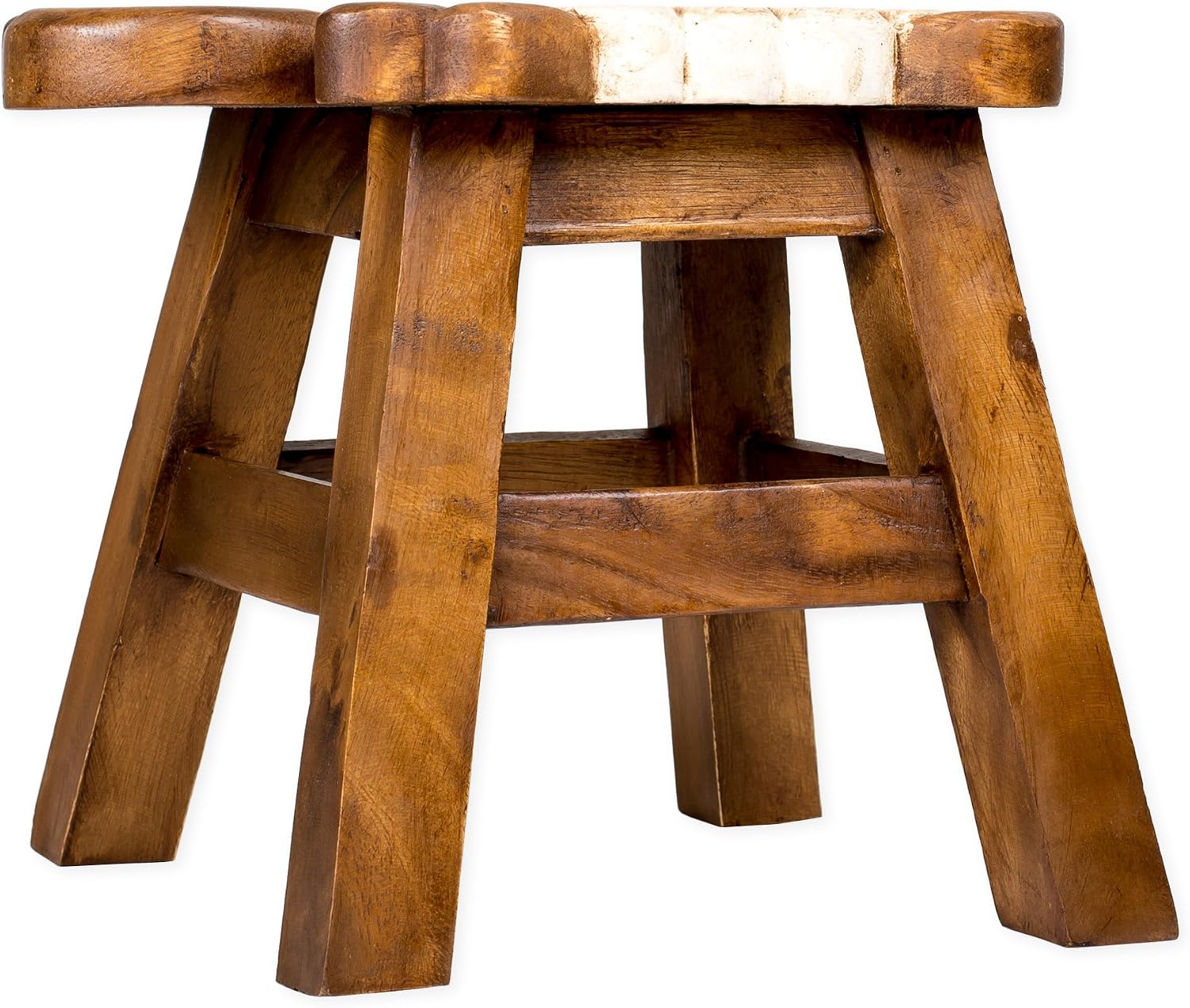 Sea Island Imports Sheep Design Hand Carved Acacia Hardwood Decorative Short Stool