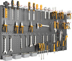 TORACK Garage Tools Organizer Boards Kit with Hooks, Modular Wall-Mounted Tool Storage Pegboard for Workbench(Black, 4 Panels with Hooks)