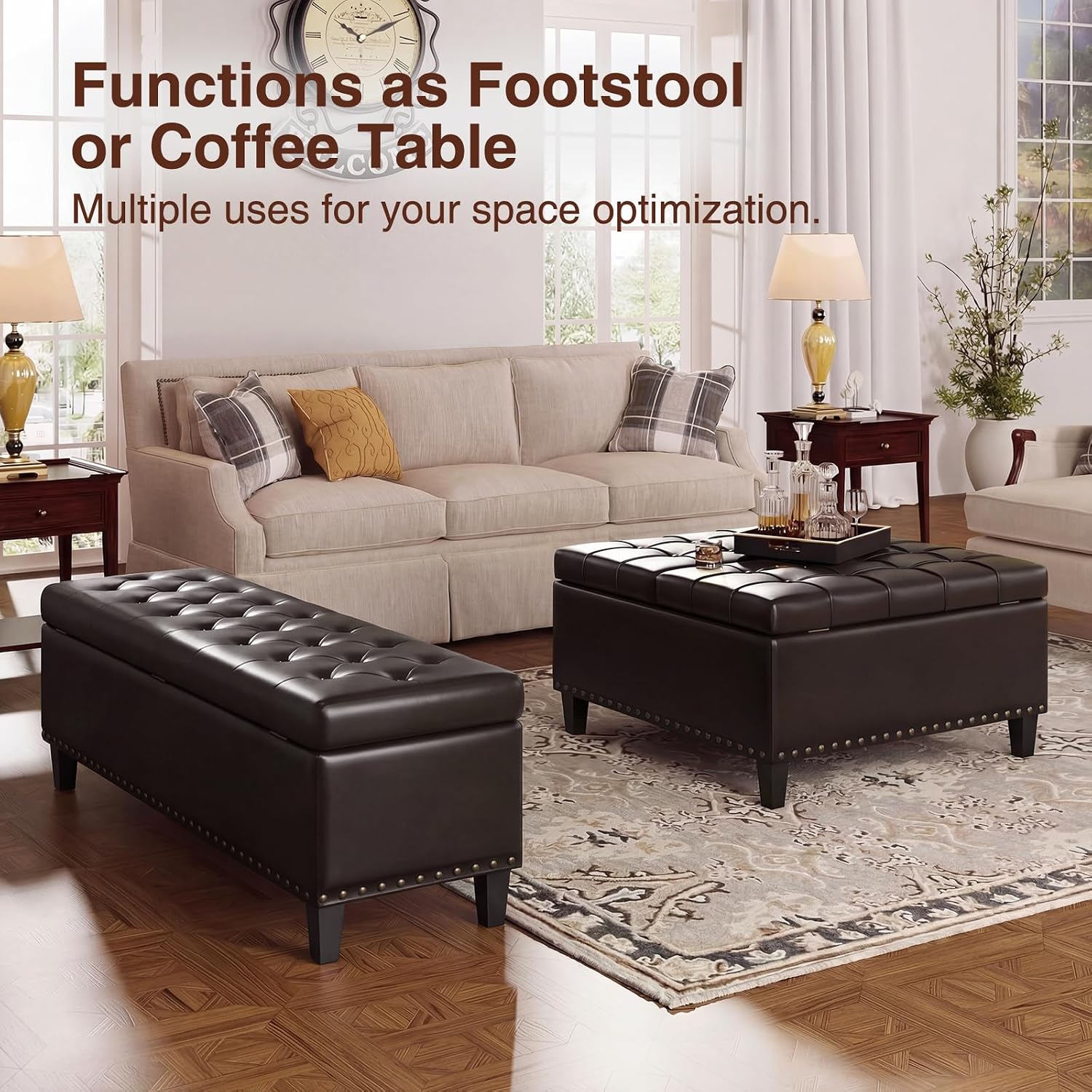FiveWillowise Storage Ottoman Bench,51-Inch Large Storage Bench for Bedroom End of Bed, 30 Gallons Faux Leather Ottoman with Storage for Bedroom, Living Room, Entryway, Chocolate