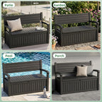 80Gal Resin Outdoor Deck Storage Bench, Lockable Waterproof UV Protected Patio Box, Weatherproof Porch Pool Garden Furniture for Yard Tools & Seat Cushions, Black