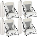 Menkxi 4 Pack Low Beach Chairs for Adults, Portable Folding Sand Chairs with Cup Holder and Carry Bag, Lightweight High Back Camping Chair for Beach Trips, Concerts, BBQ, Lawn, Outdoor (Light Grey)