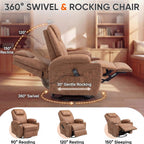 JUMMICO Small Swivel Rocker Recliner, 360 Rocking Chair Recliner with Massage, Upholstered Leathaire Rocker Recliner with Cup Holder for Living Room, Bedroom, Nursery (Dark Brown)