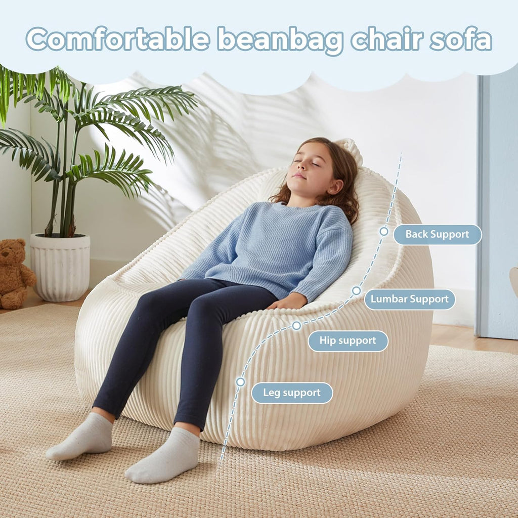 HUGHEAVEN Bean Bag Chairs for Kids, Toddler Bean Bag Chair, Comfy Cozy Reading Chair & Stuffed Toddler Floor Sofa, Soft Beanbag Chairs for Boys and Girls, Lazy Floor Seat for Gaming and Reading, Beige