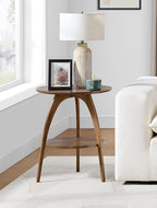Martin Svensson Home LAX Retro Mid-Century Modern Round Wood End Table, Solid Grain Side Table with Lower Shelf, Small Accent Table for Living Room or Nightstand. Walnut Brown.