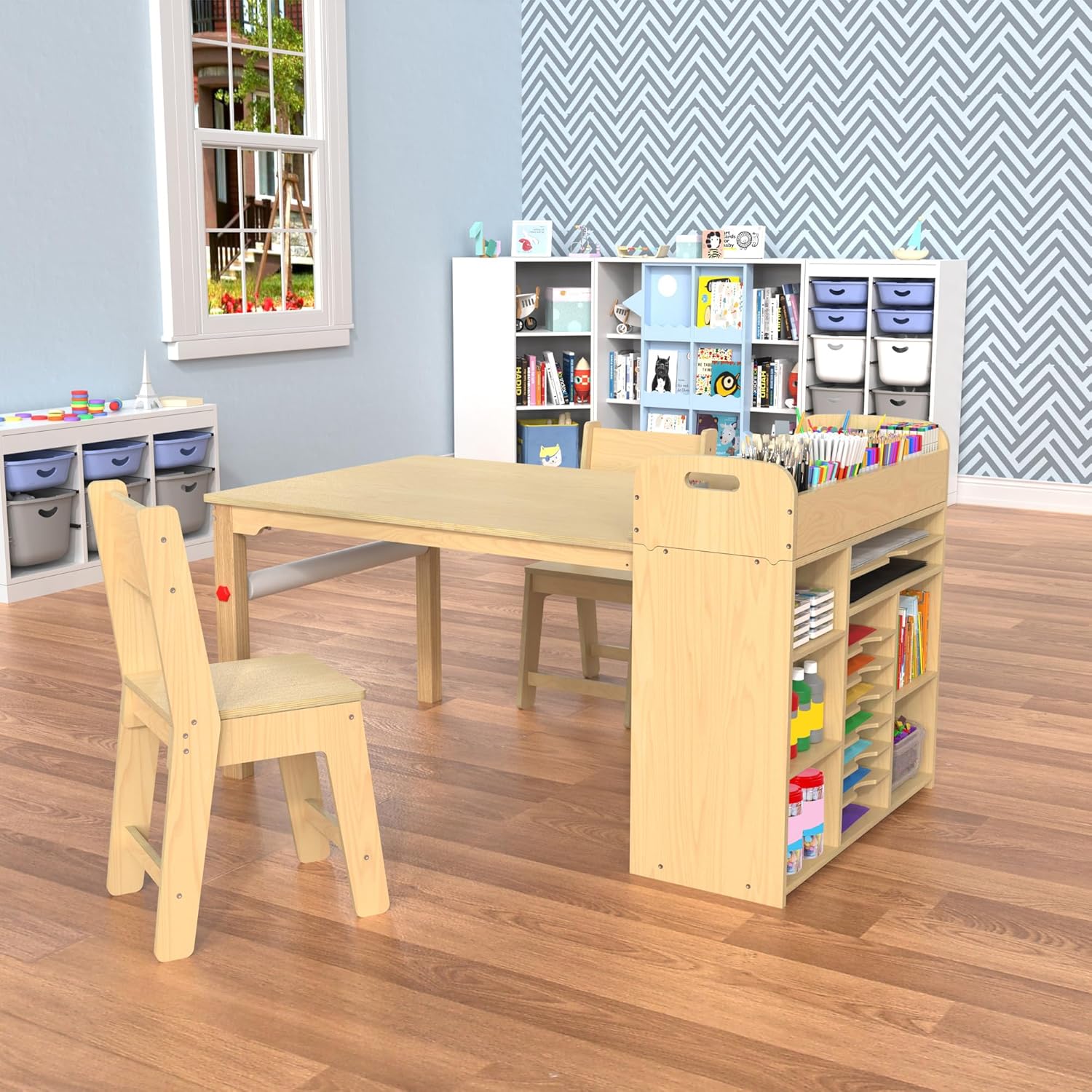 GDLF Kids Art Table and Chairs Set, Craft Desk with Large Storage and Portable Art Supply Organizer for Children Ages 8-12, 47" L x 30" W