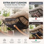 FLEXISPOT Oversized Outdoor Rocking Chair with Thick Cushioned Seat & Bonus Pillow Modern Patio Papasan Rocker Lounge Chair with Metal Frame Wood Base Accent Chair for Porch Balcony Living Room Beige