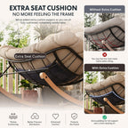 FLEXISPOT Oversized Outdoor Rocking Chair, Beige | Thick Cushioned Seat, Bonus Pillow, Modern Patio Papasan Rocker, Metal Frame Wood Base, For Porch Balcony Living Room