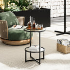Cozy Castle End Tables Set of 2 for Living Room, Round Tempered Glass Side Tables with 2-Tier Storage Shelf, Modern Metal End Table for Couch, Bedroom, Apartment, Black